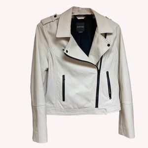MARCIANO Zachary Off White Lambskin Leather‎ Zip Moto Jacket